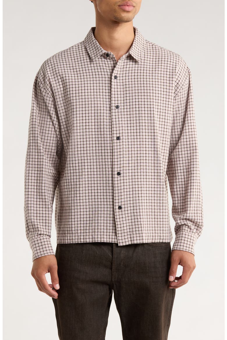 Microplaid Button-Up Shirt, Main, color, TAN/ BROWN
