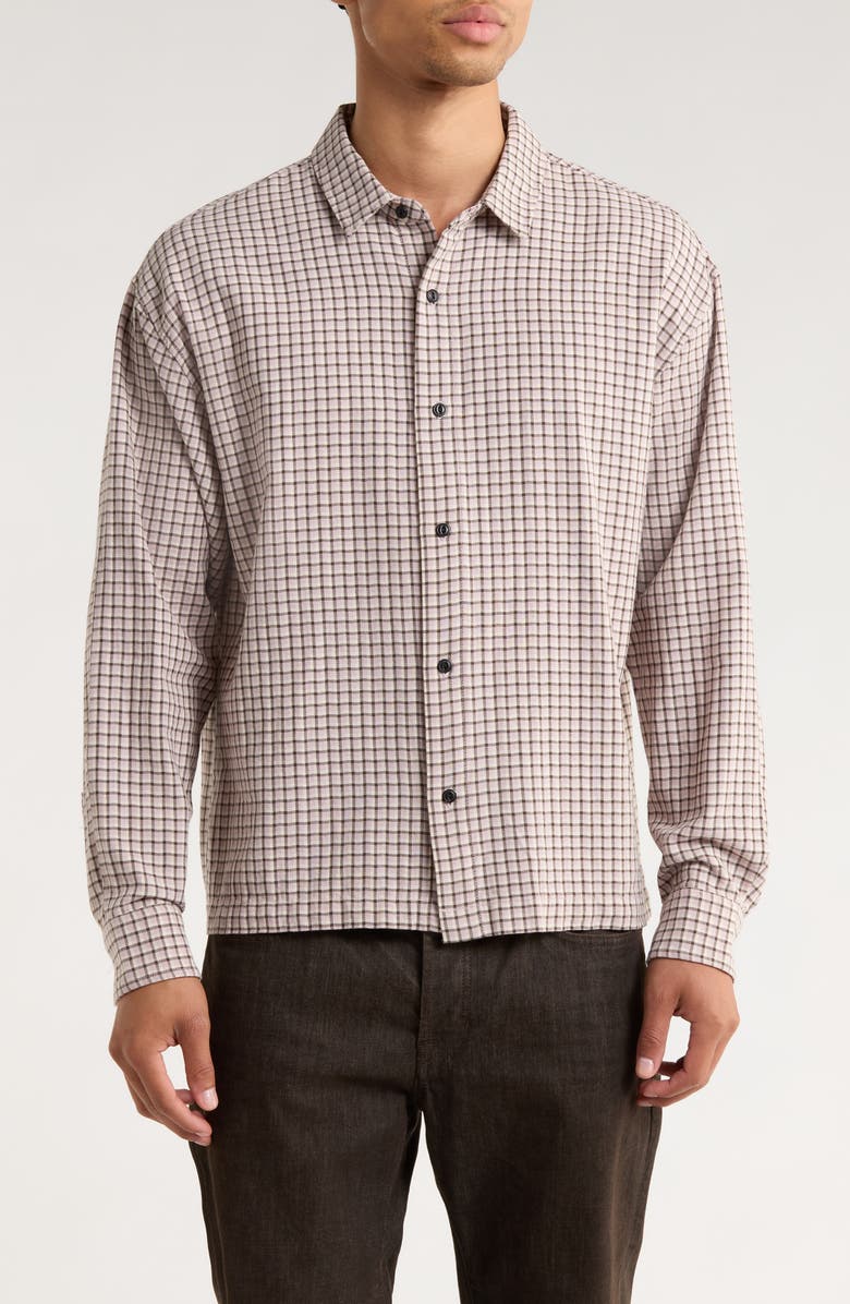 PacSun Microplaid Button-Up Shirt, Main, color, Tan/ Brown