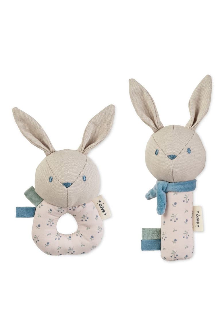 Bunnies 2-Piece Rattle Squeaker Toy Set, Main, color, DUSTY BLUE