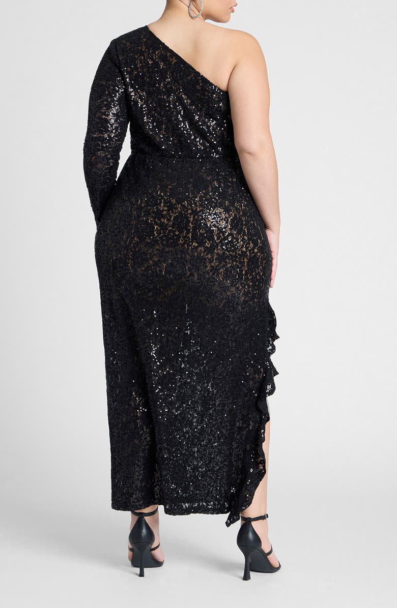 ELOQUII Sequin Lace One-Shoulder Maxi Dress, Alternate, color,