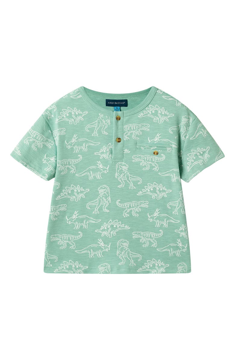 Andy & Evan Kids' Print Henley & Drawstring Shorts Set, Alternate, color, Green Dino