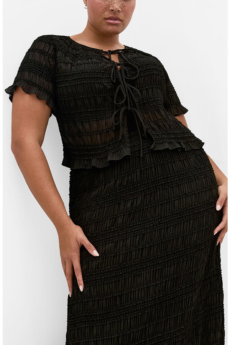 Emelia Shirred Tie Front Top, Main, color, BLACK