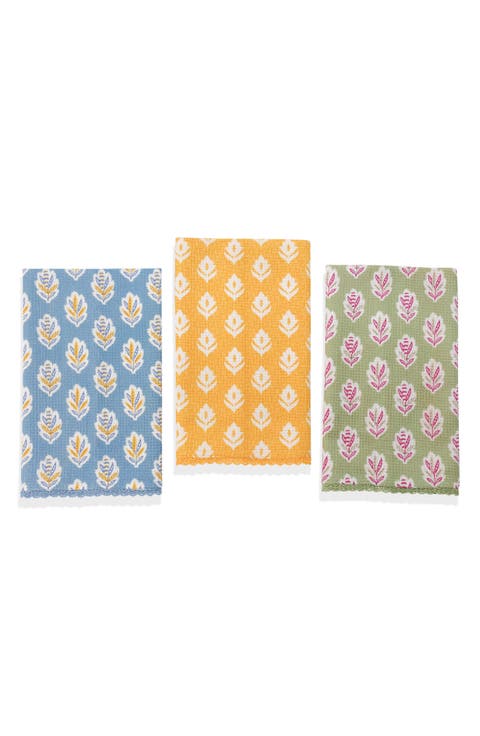 Set of Three Modern Botanical Bloom Kitchen Towels