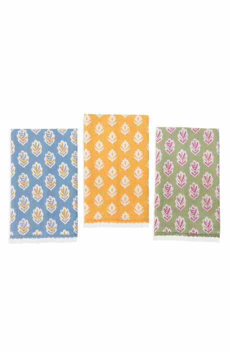 Tiramisu Set of Three Modern Botanical Bloom Kitchen Towels