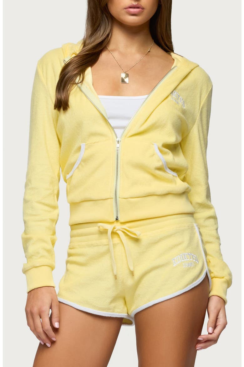 Madilyn Terry Cloth Zip-Up Hoodie, Main, color, YELLOW