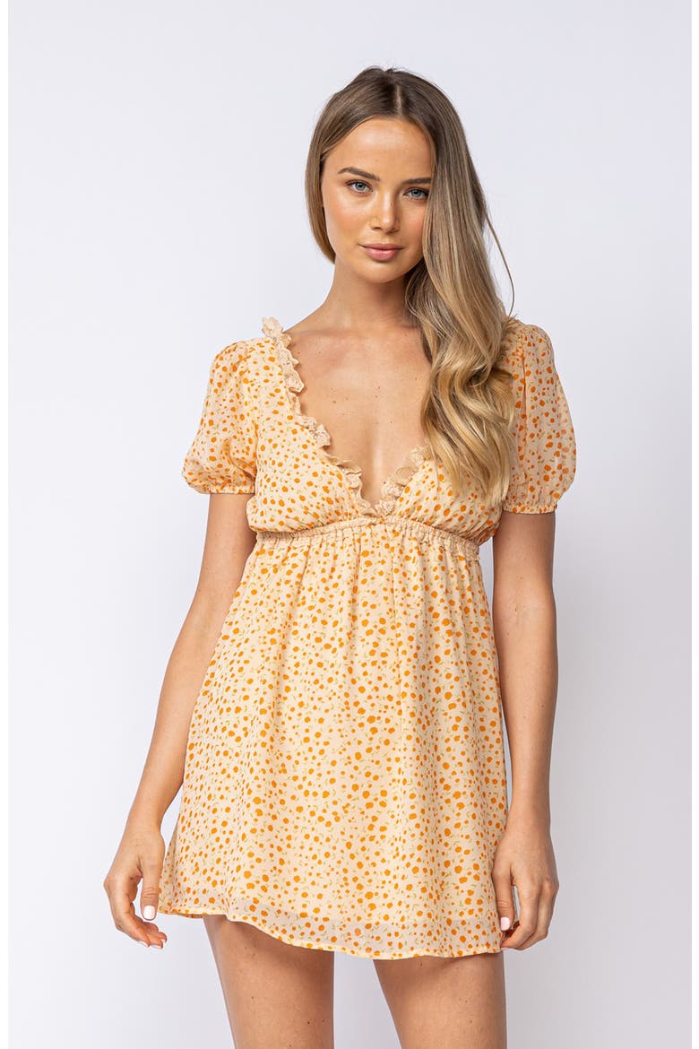 Ditsy Floral Puff Sleeve Open Back Minidress, Alternate, color, LIGHT ORANGE
