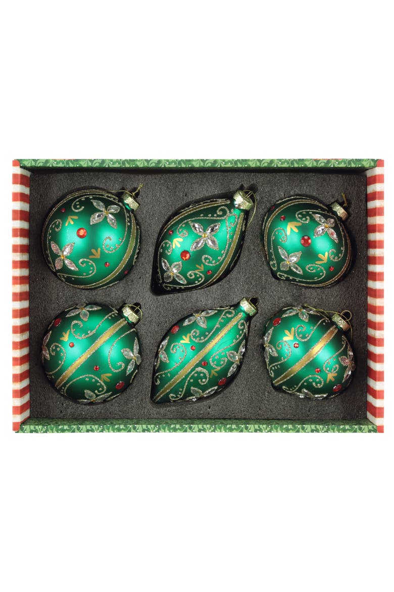 Holiday Jeweled Ornament, Box of 6, Alternate, color, Emerald Green