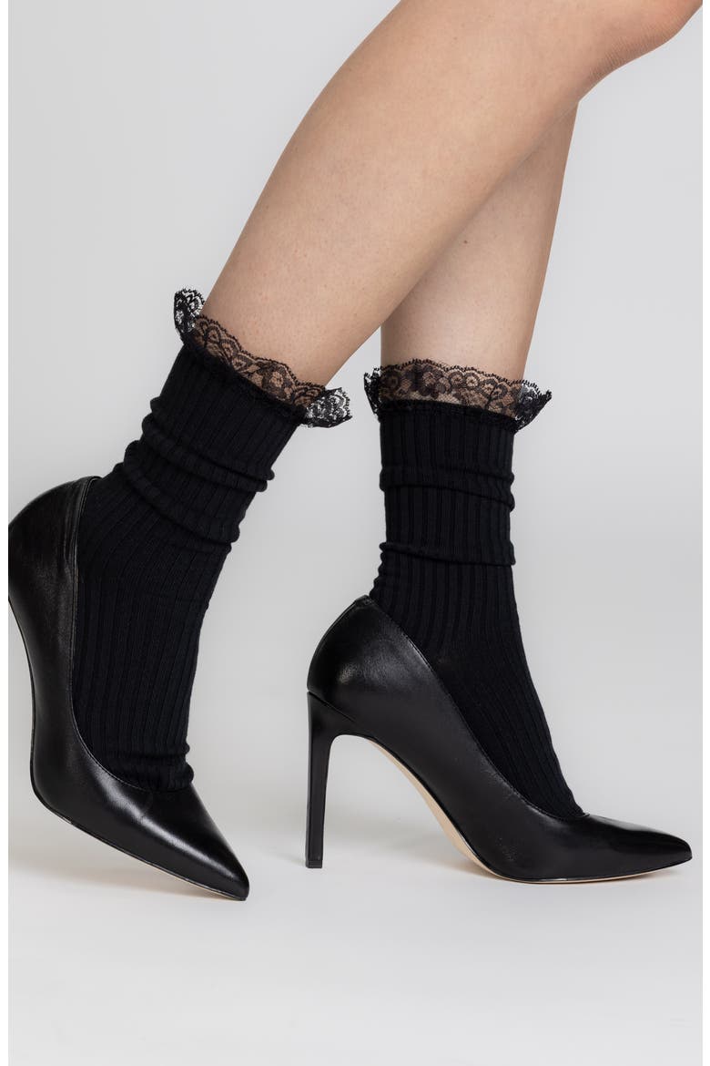 Lace Trim Micro Rib 2-Pack Midi Socks, Alternate, color, ASST