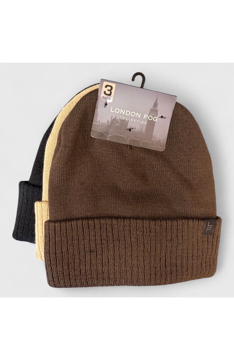 London Fog Women's 2-Pack Cable Knit Beanie Set, Alternate, color, Brown/Khaki/Black