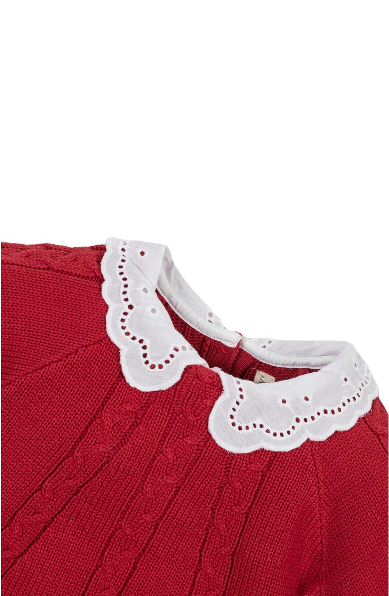 Hope & Henry Baby Girls' Organic Eyelet Collar Cable Sweater, Infant, Alternate, color, Red Cable With Collar