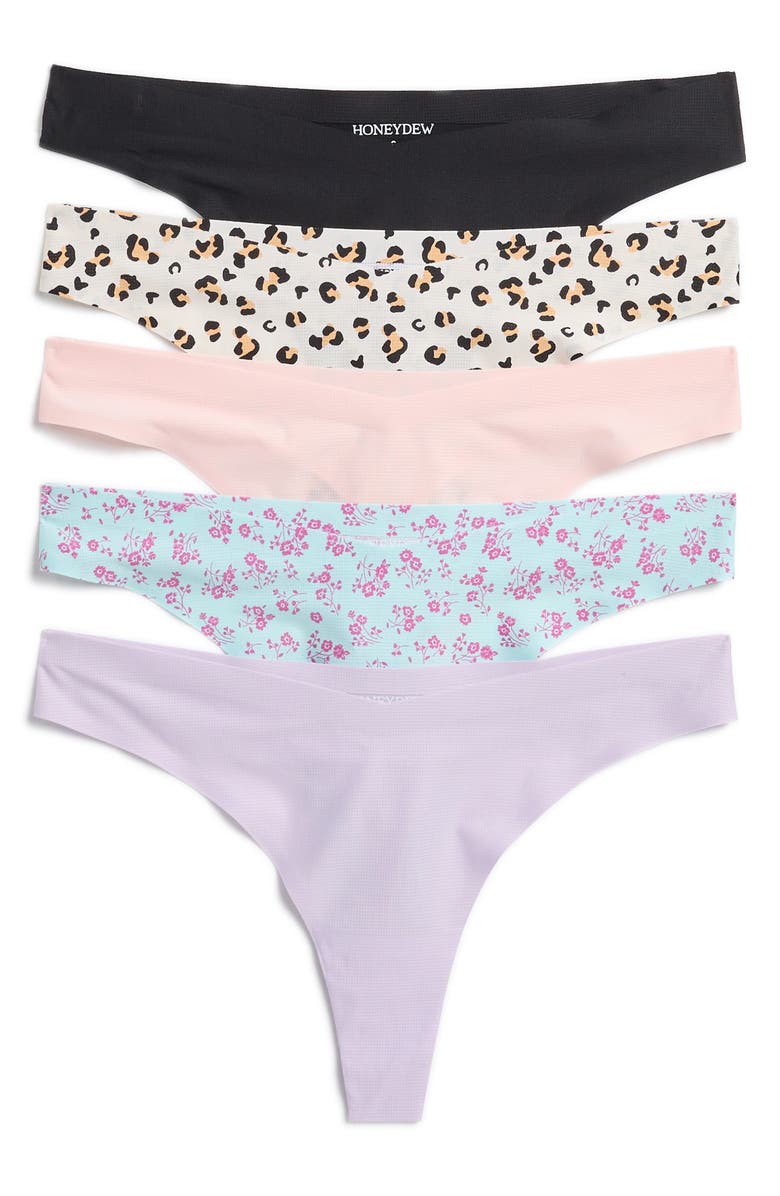 Honeydew Assorted 5-Pack Thongs, Main, color, 