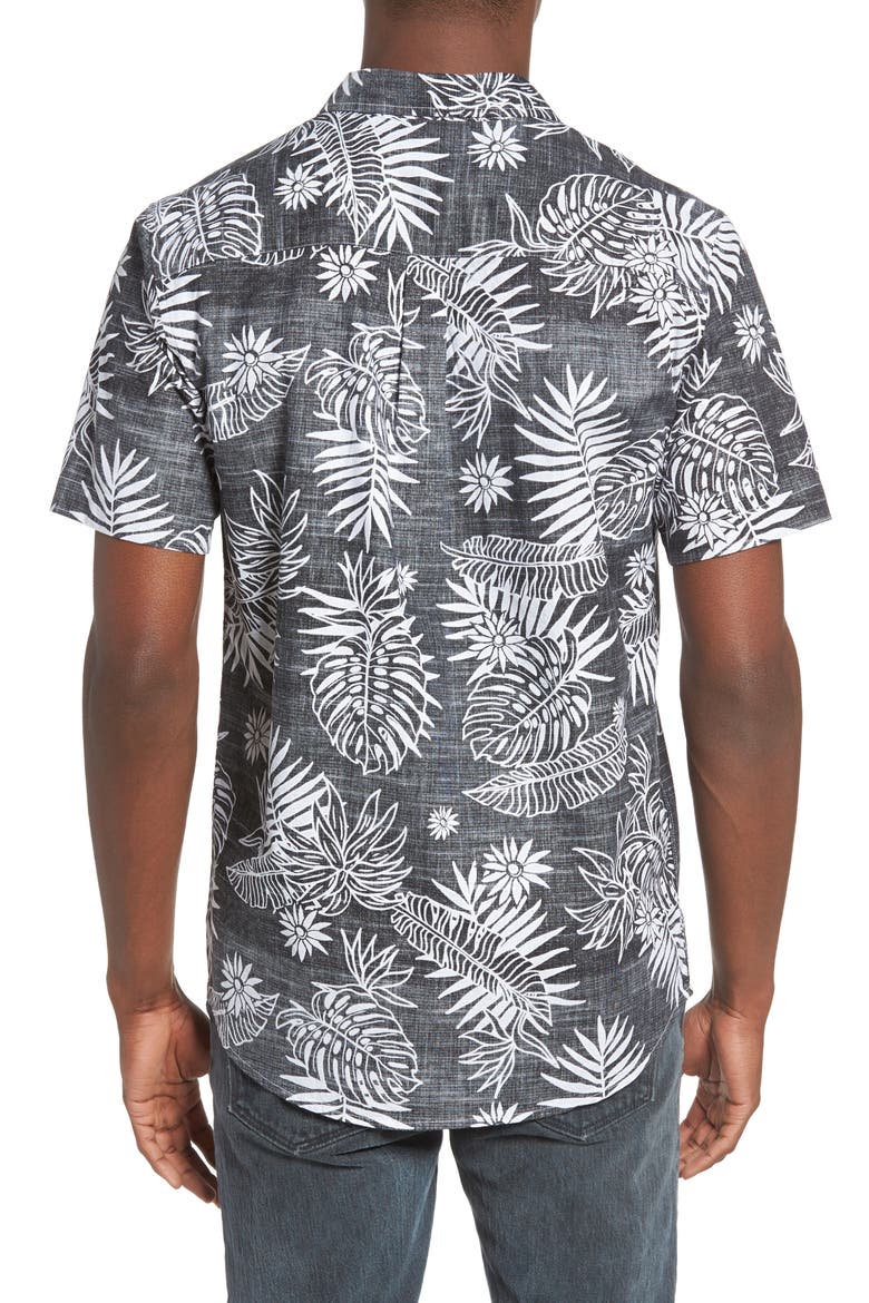 Tradewinds Reverse Print Palm Leaf Shirt, Alternate, color, BLACK