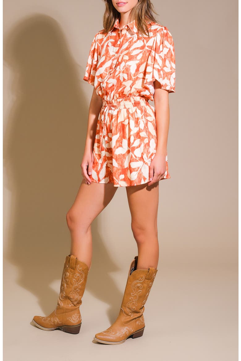 Print Collared Romper, Alternate, color, RUST