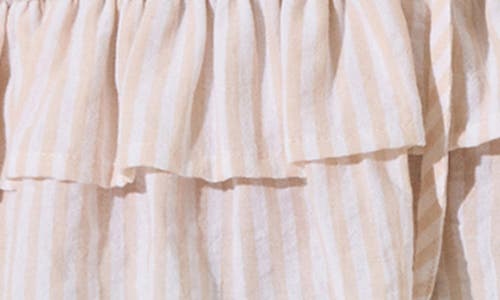 Astr The Label Tie Front Tiered Hem Top In White Beige Stripe