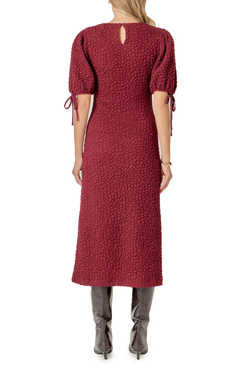 English Factory Textured Puff Sleeve Midi Dress, Alternate, color, Burgundy