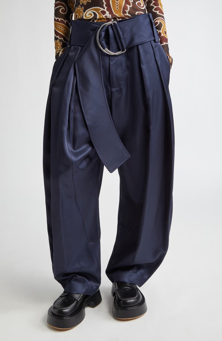 JW Anderson Pleated D-Ring Satin Trousers, Main, color, 