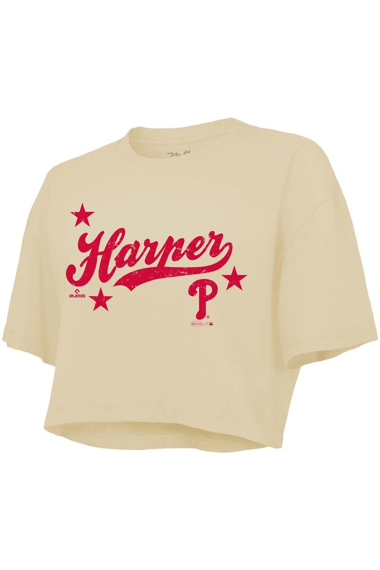 Women's Majestic Threads Bryce Harper Cream Philadelphia Phillies Boxy Crop Top, Alternate, color, Cream