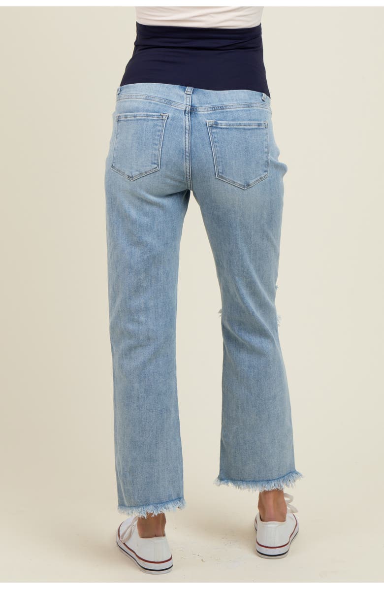 PinkBlush Ripped Knee Fringe Hem Straight Leg Maternity Ankle Jeans, Alternate, color, Light Blue
