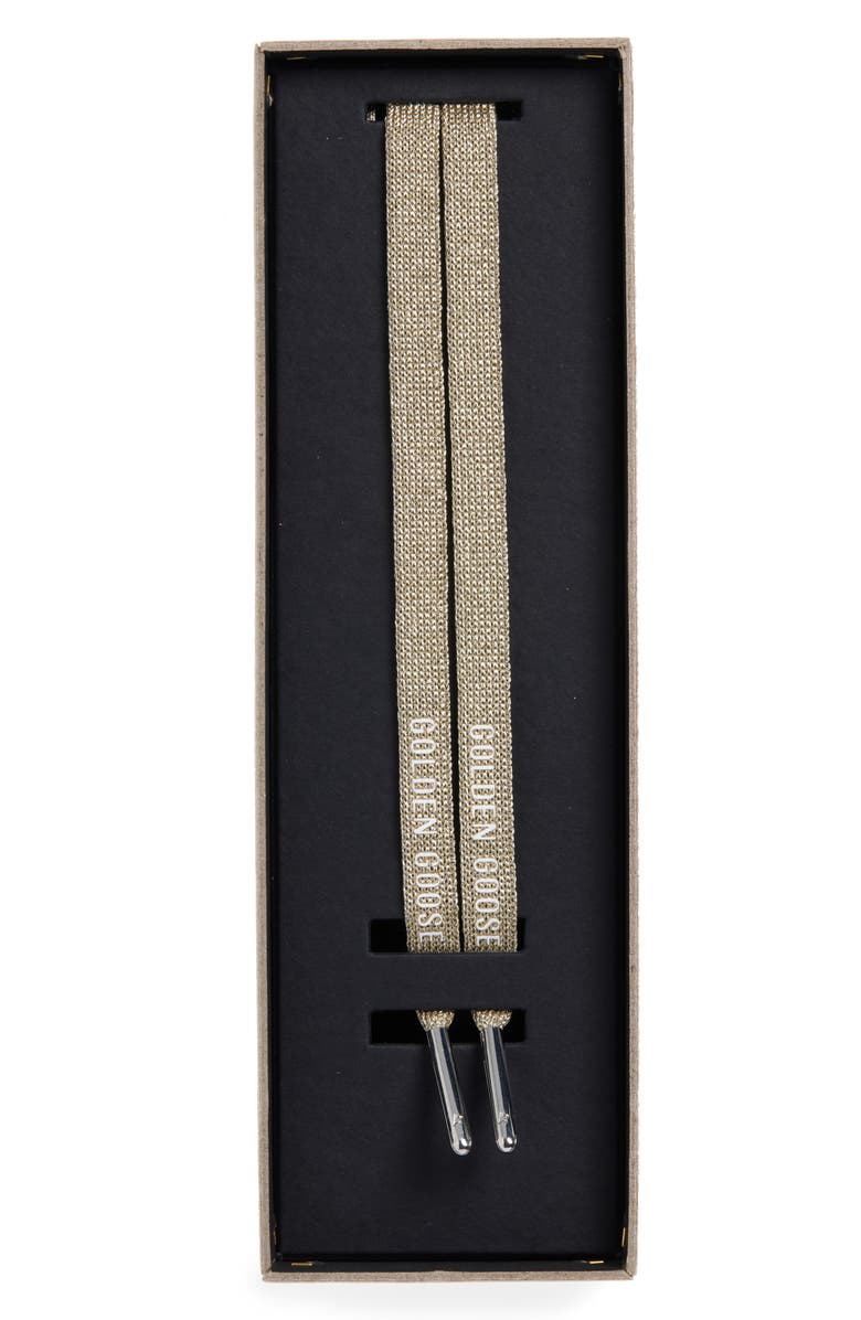 Golden Goose Logo Metallic Shoelaces, Main, color, 