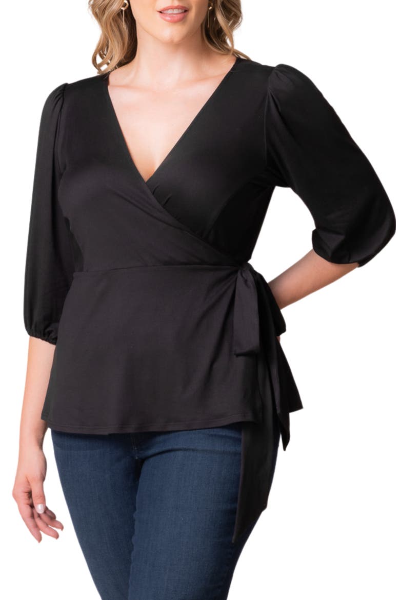 Nina Wrap Top, Alternate, color, BLACK NOIR