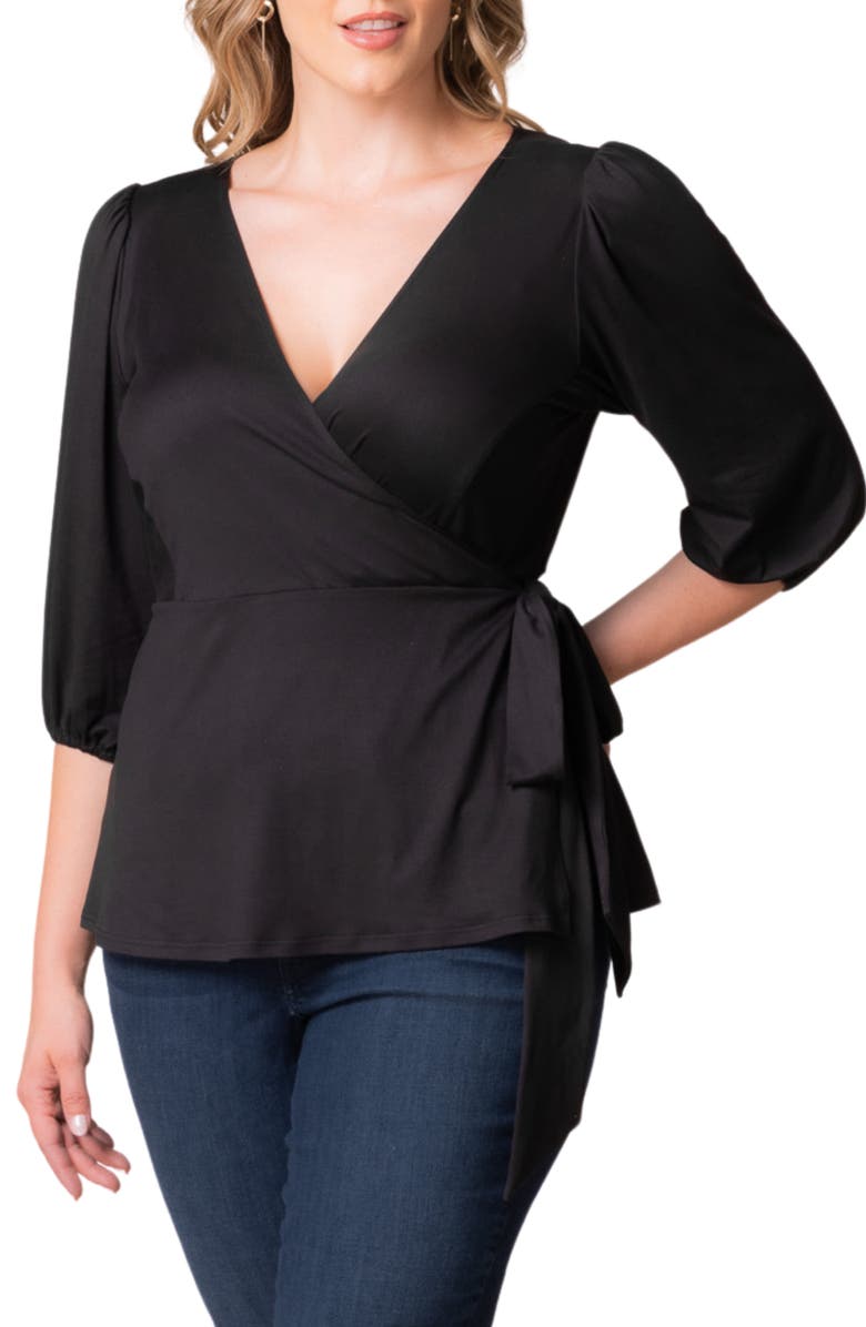 Kiyonna Nina Wrap Top, Alternate, color, Black Noir