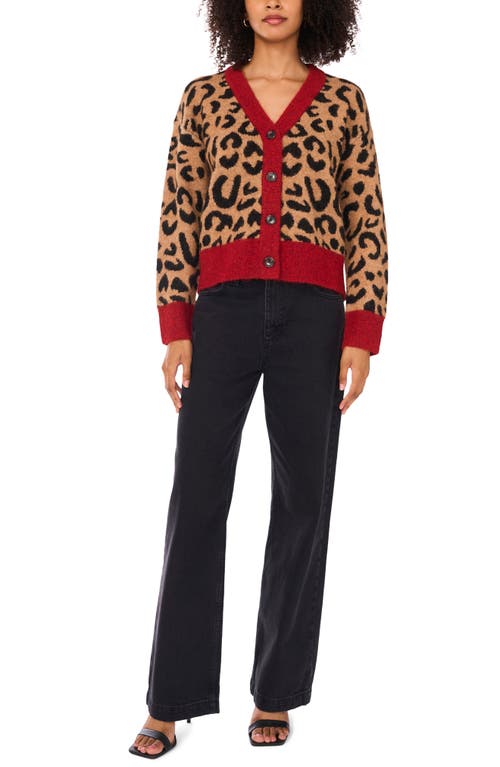 1.state Colorblock Trim Leopard Spot Cardigan In Animal Print