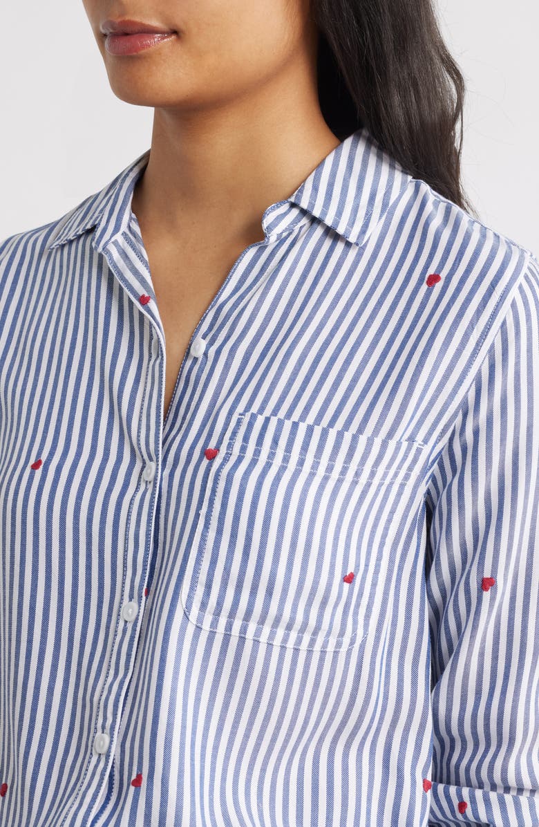 beachlunchlounge Kaylee Heart Stripe Long Sleeve Button-Up Shirt, Alternate, color, Love Story