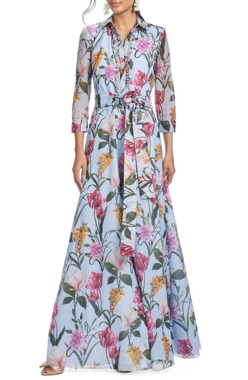 Shop Sachin & Babi Addison Floral Crystal Detail Organza Gown In Glacial Blue Blossoms