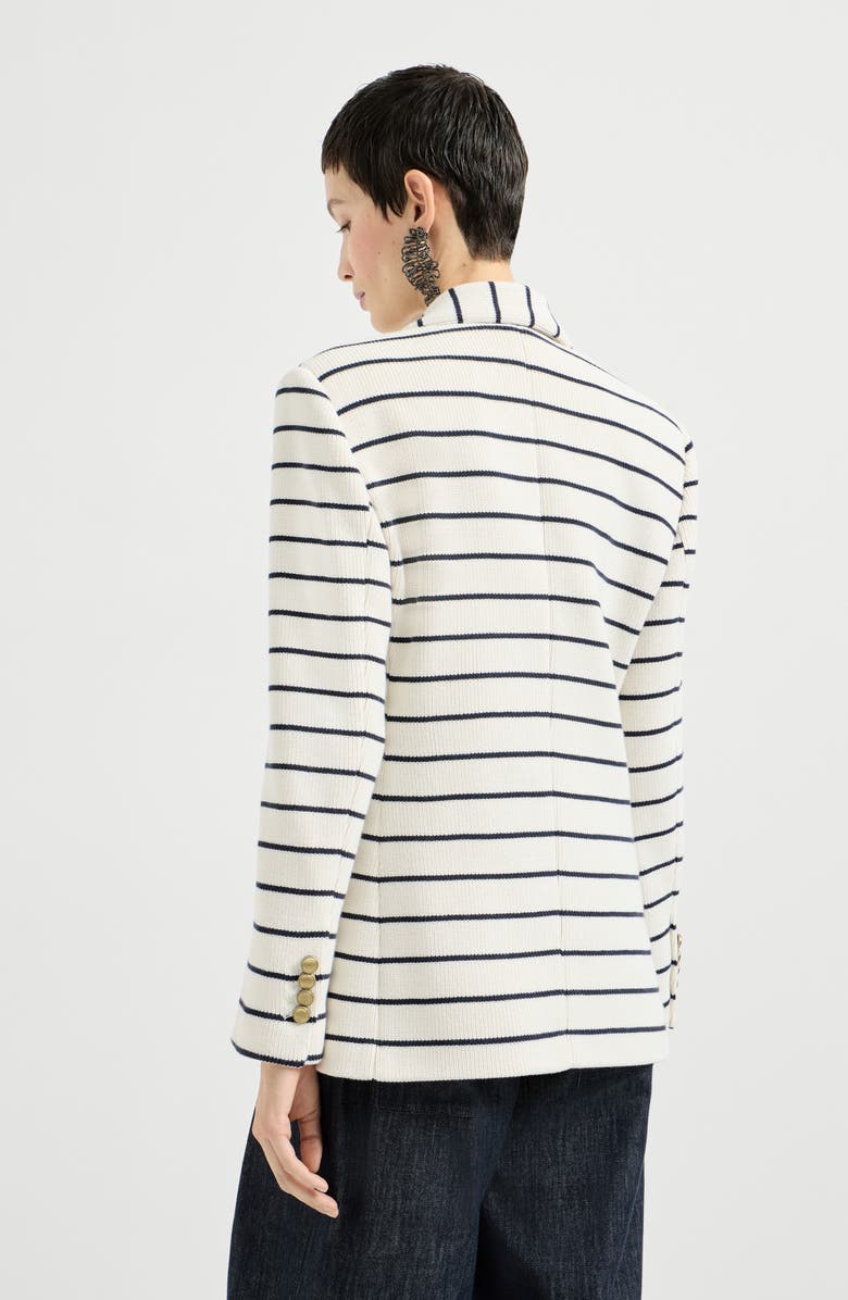 Brunello Cucinelli Striped knit blazer, Alternate, color, Blue