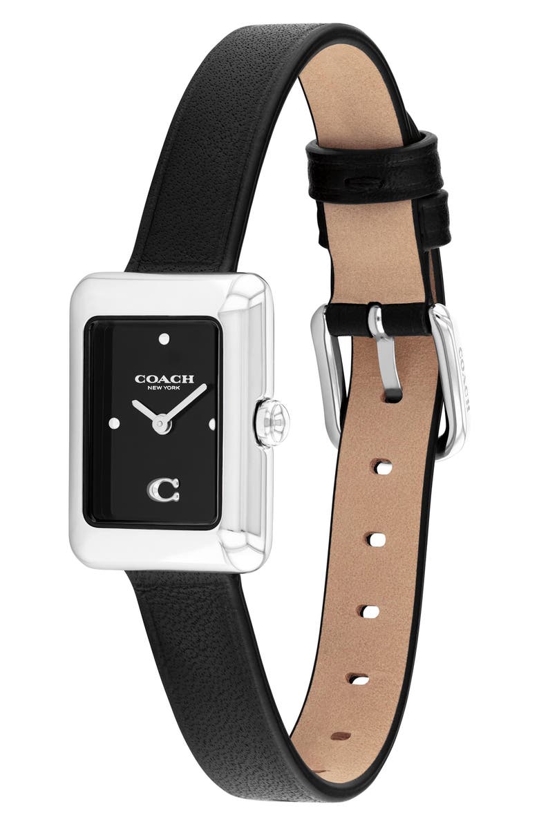 COACH Mara Leather Strap Watch, 22mm x 30mm, Alternate, color, Black