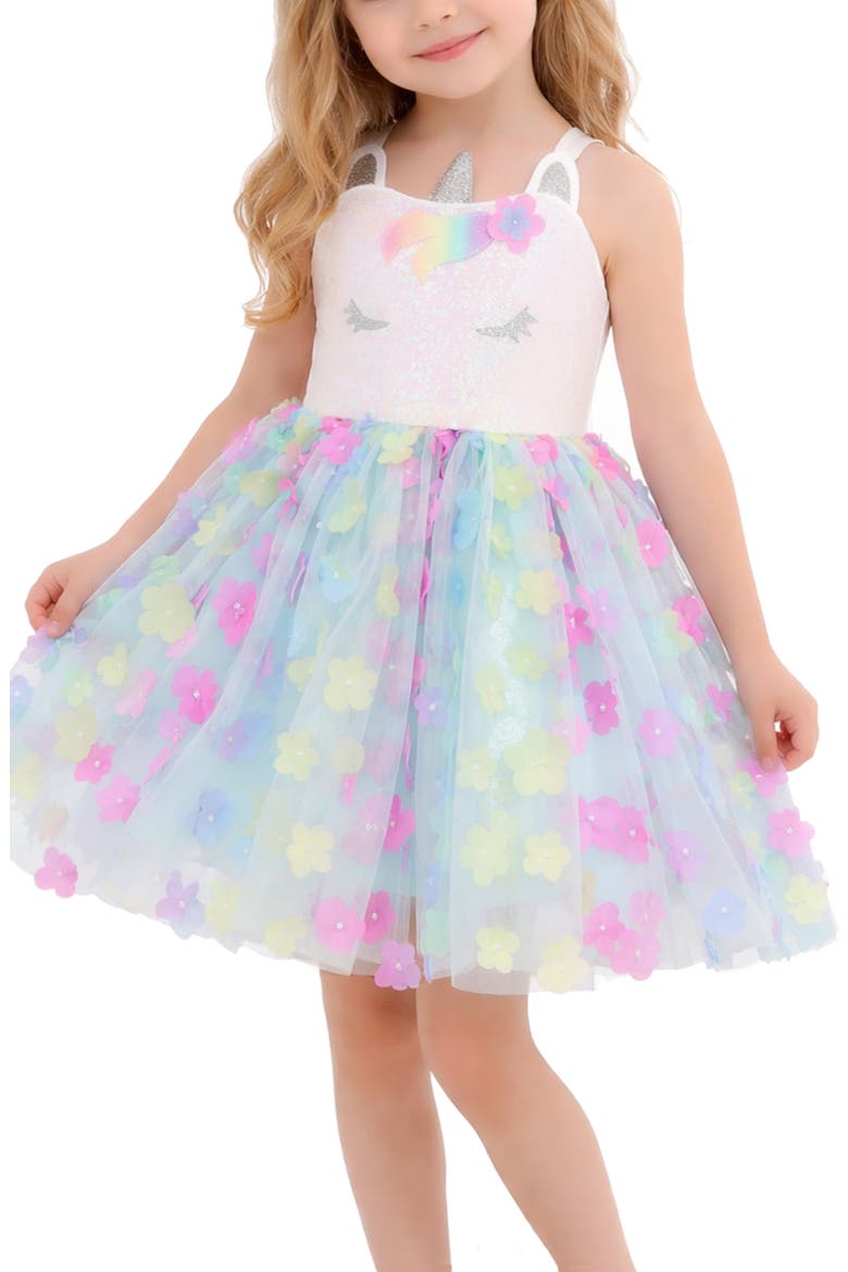 Kids' Unicorn Party Dress, Alternate, color, IVORY/ MULT