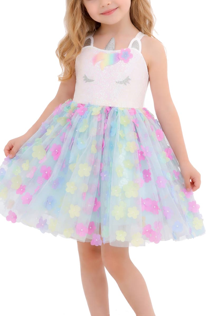 Zunie Kids' Unicorn Party Dress, Alternate, color, Ivory/ Mult