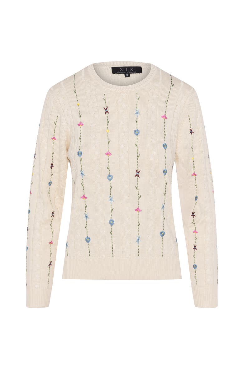 Diciannove Embroidered Cable Floral Accent Knit Sweater, Main, color, Cream