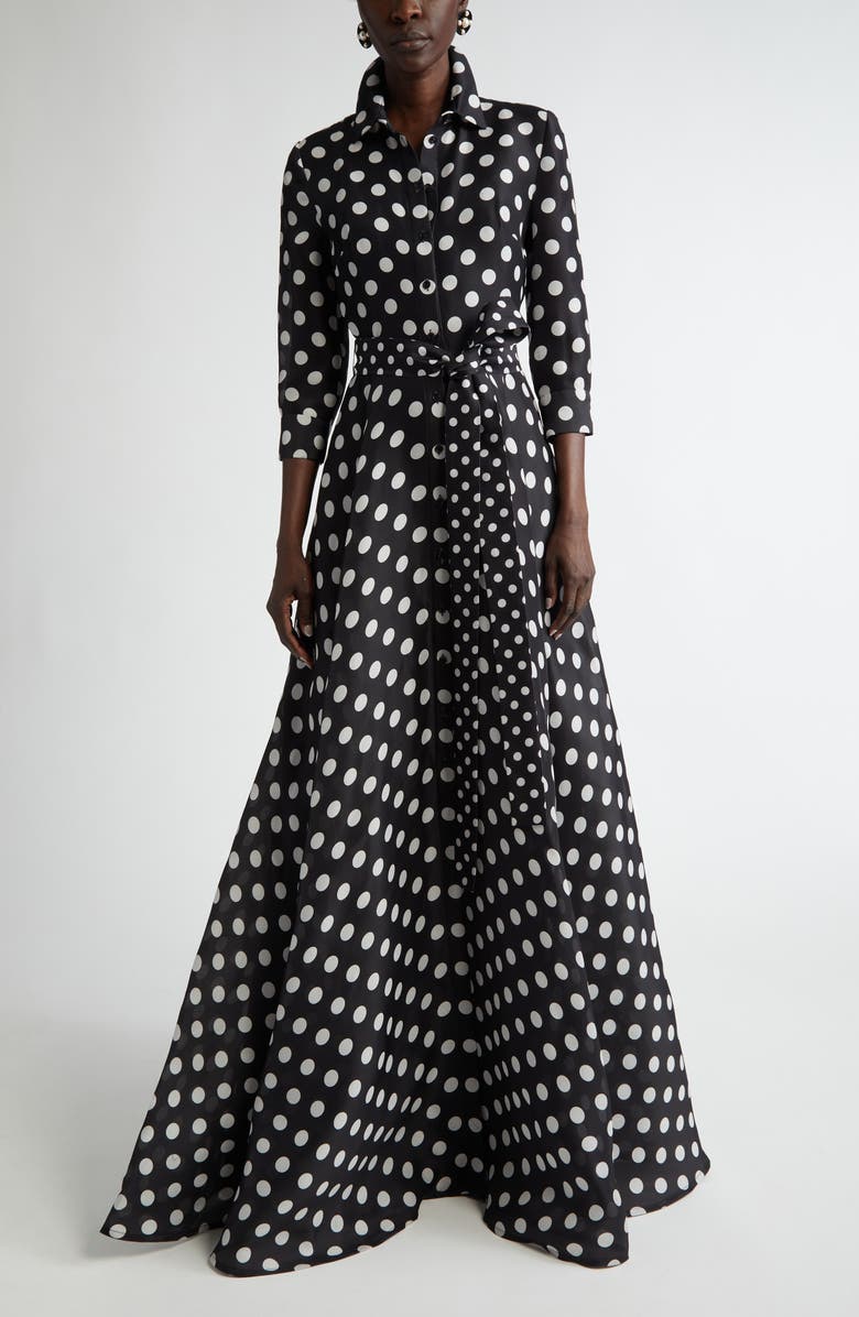 Carolina Herrera Polka Dot Belted Button-Up Gown, Main, color,