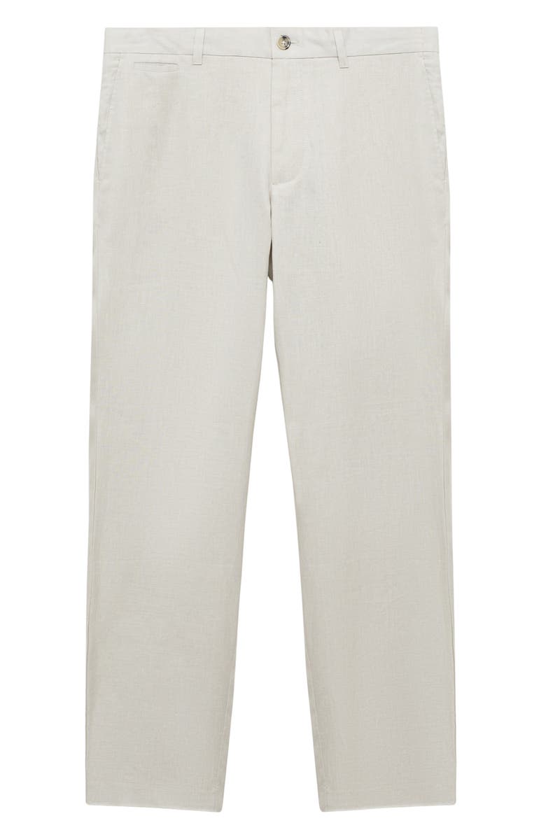 MANGO Slim Fit Flat Front Linen Pants, Alternate, color, Sand