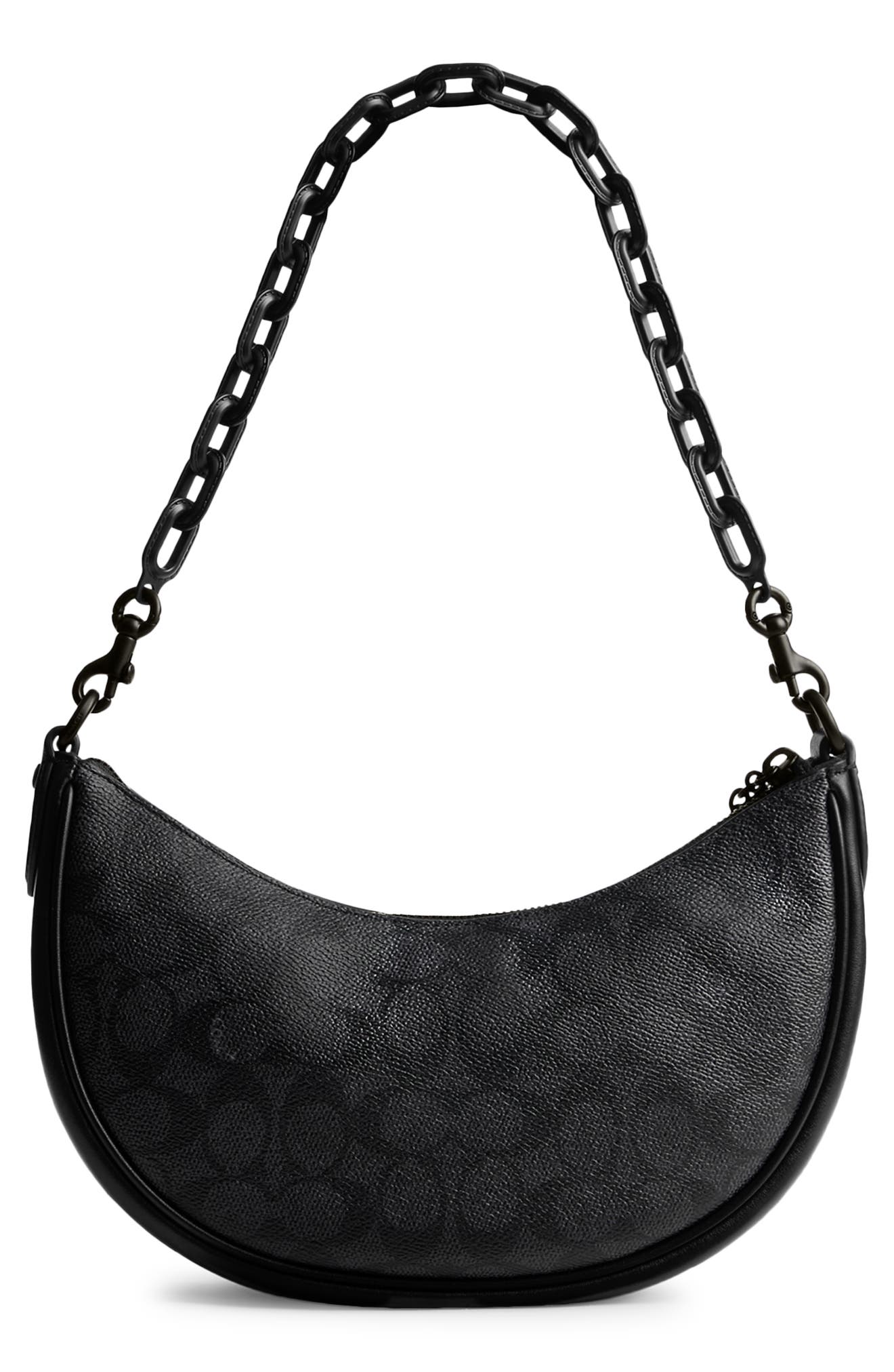 COACH Black Collection Signature Coated Canvas & Leather Shoulder Bag, Alternate, color, 