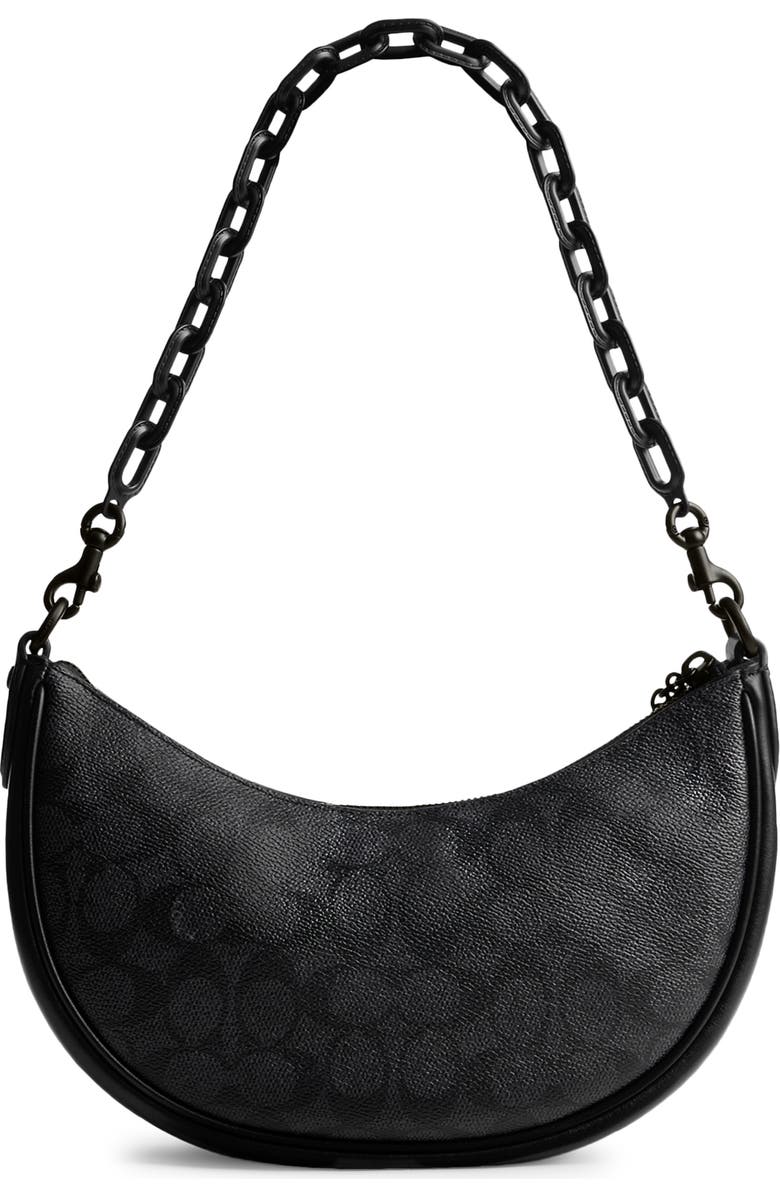 COACH Black Collection Signature Coated Canvas & Leather Shoulder Bag, Alternate, color,