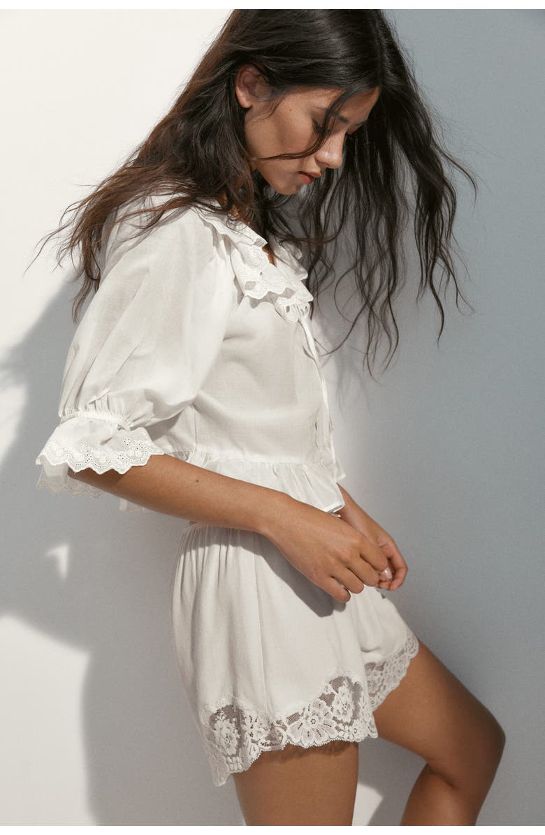 H&M Cotton blouse with eyelet embroidery, Alternate, color, Cream