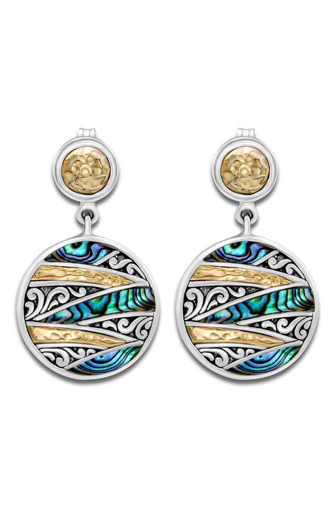 Two-Tone Balinese Abalone Drop Earrings