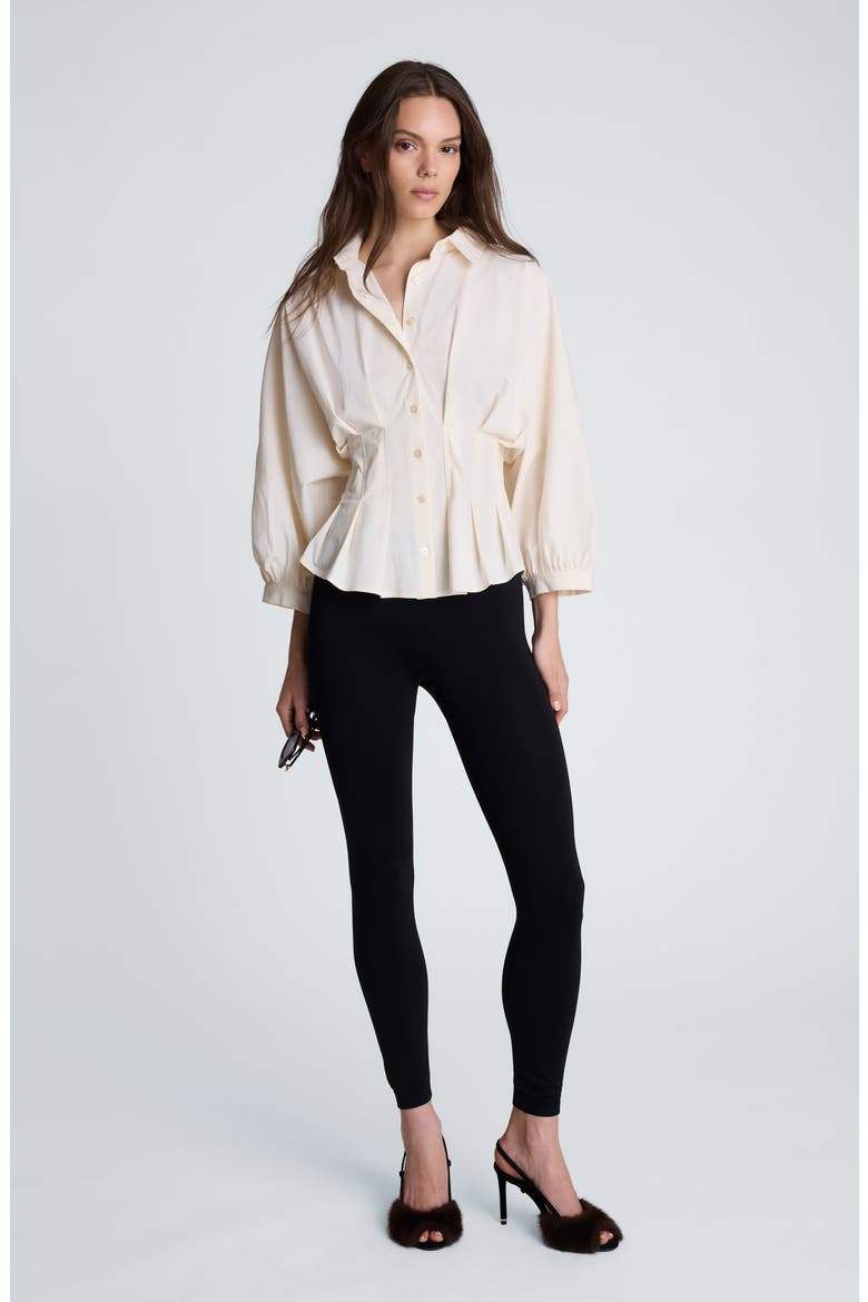 Pleated Button Front Shirt with Balloon Sleeves, Alternate, color, OYSTER