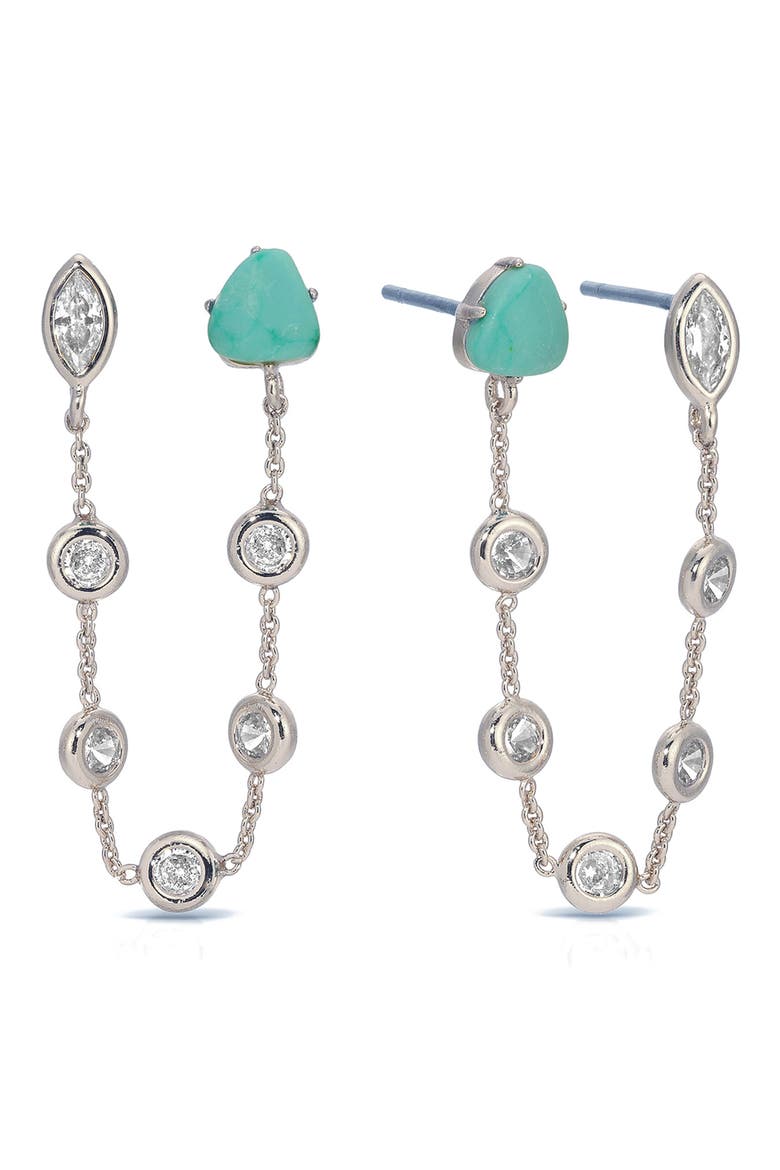 Double Piercing Drop Earrings, Alternate, color, TURQUOISE AND SILVER