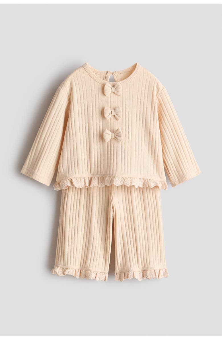 H&M 2-piece Knitted Bow-detail Set, Main, color, Light Beige