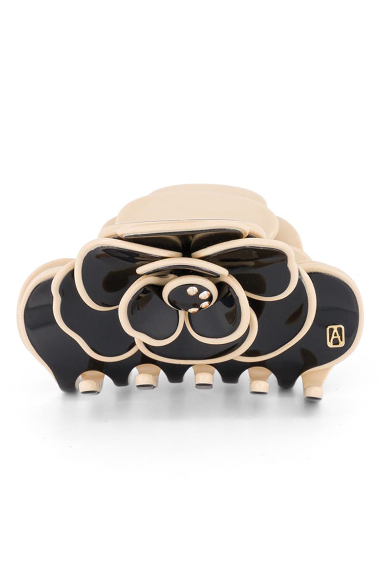 Alexandre de Paris Crystal Flower Claw Clip, Main, color, Black