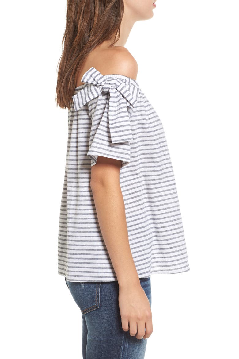 Stripe Cotton & Linen Off the Shoulder Top, Alternate, color, BLACK