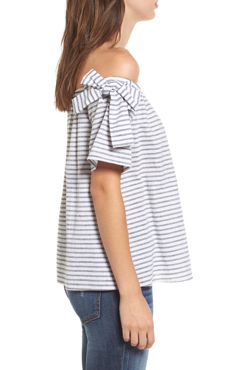 Soprano Stripe Cotton & Linen Off the Shoulder Top, Alternate, color,