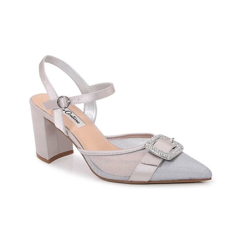Lady Couture Rhinestone Buckle Pump In Silver