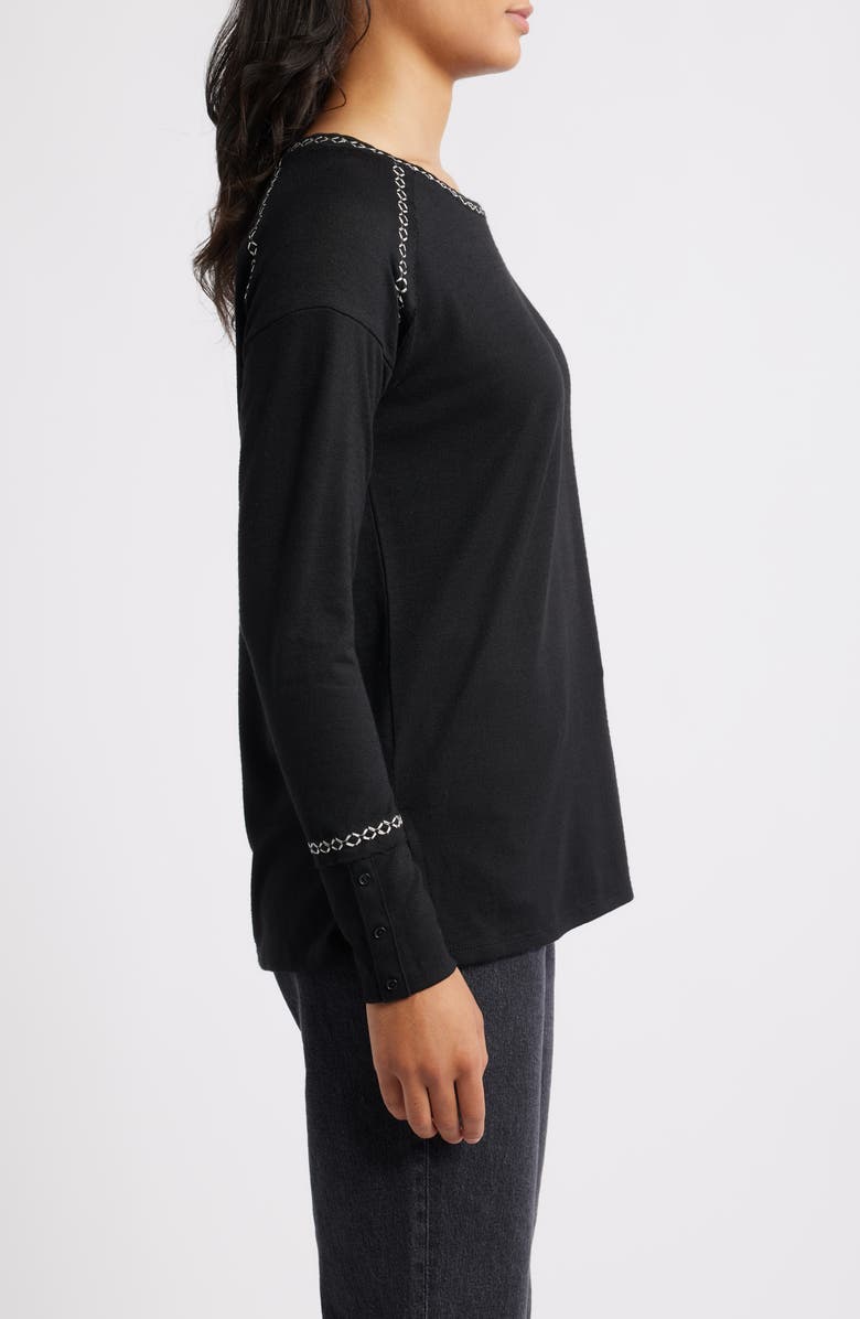 Bobeau Edge Stitch Tunic Top, Alternate, color, Black