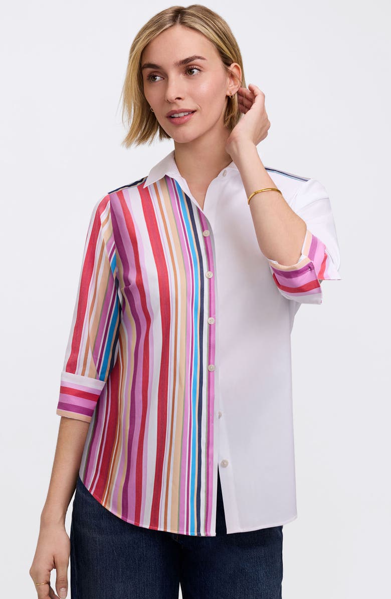 Foxcroft Charlie Colorful Mixed Stripe Button-Up Shirt, Alternate, color, Pink/ Multi