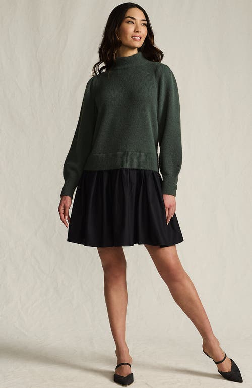 Lands' End Fuzzy Lantern Sleeve Mock Neck Mini Twofer Dress In Green