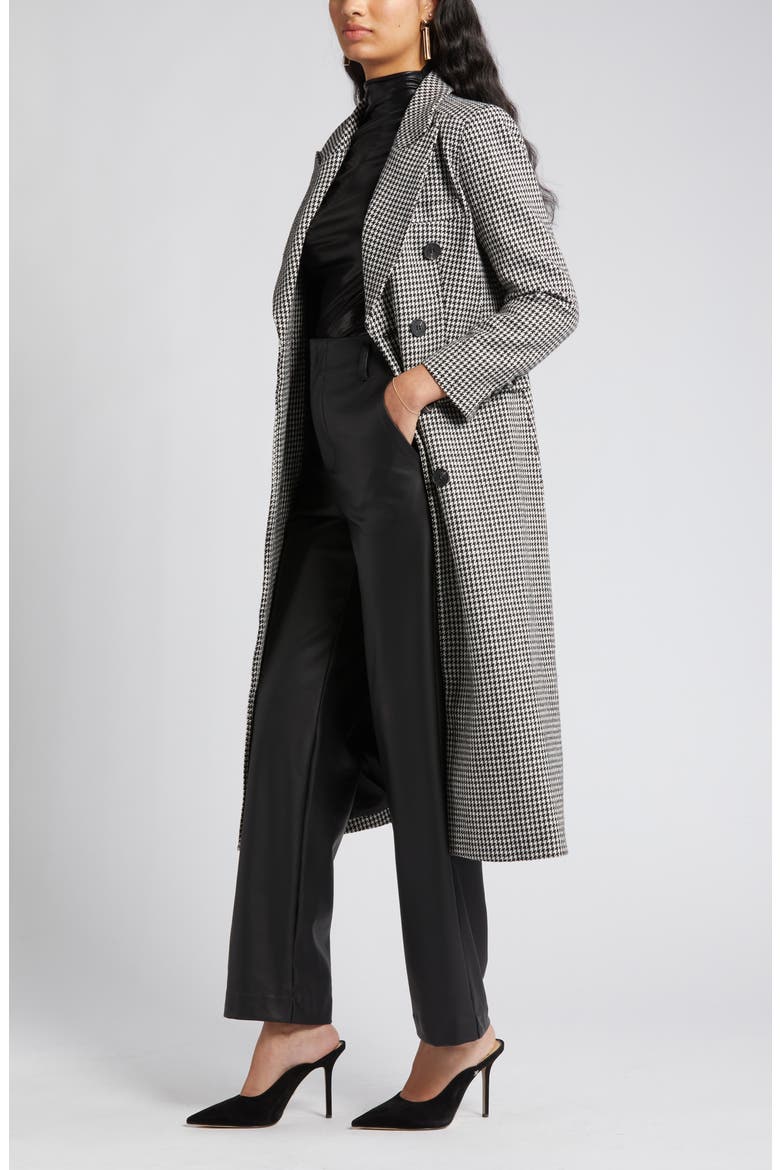 Houndstooth Double Breasted Coat, Alternate, color, BLACK